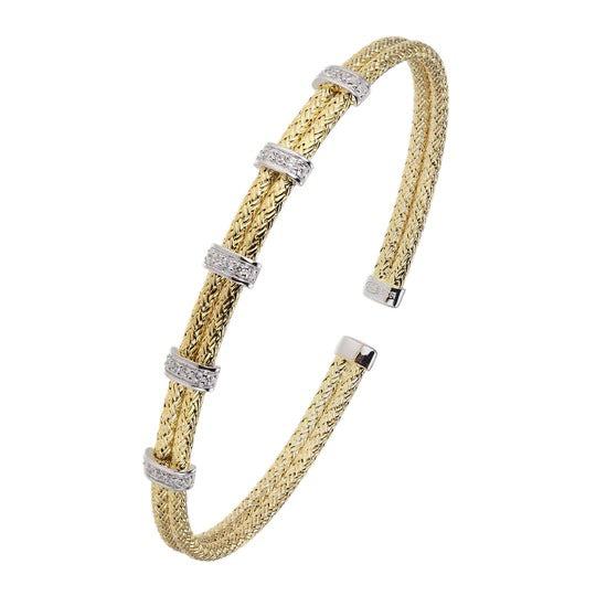 CZ Gold Plated Silver Double 2mm Mesh Cuff Bangle