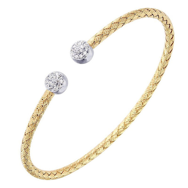 CZ Gold-Plated Silver 3mm Mesh Cuff Bangle