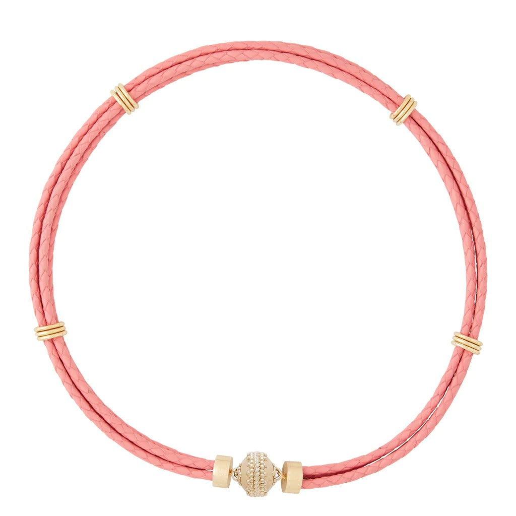 Clara Williams Aspen Braided Leather Necklace Watermelon Pink