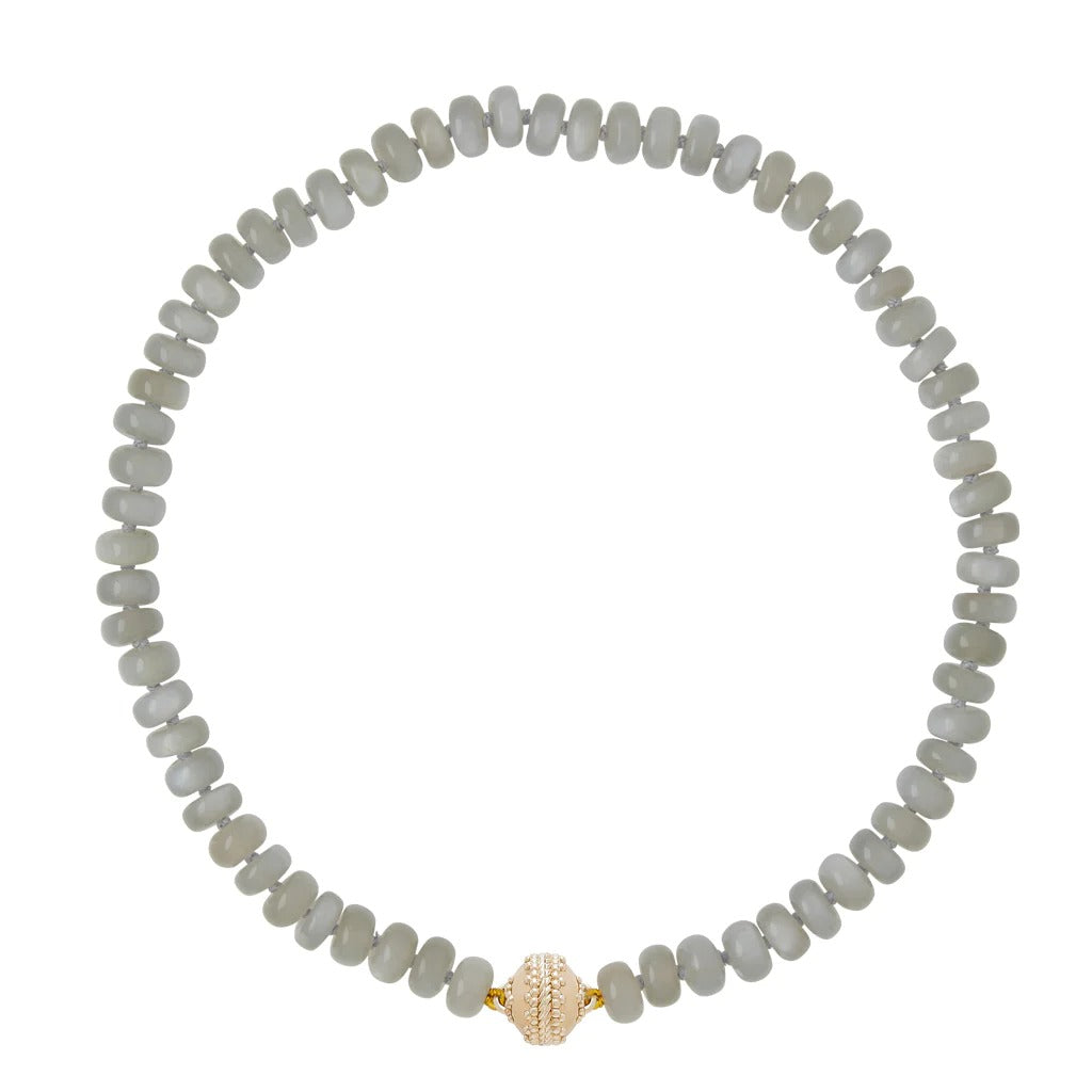 Clara Williams Gray Moonstone Rondelle 12mm Necklace
