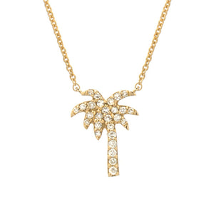 Diamond Pavé Petite Palm Tree 14K Gold Pendant Necklace