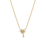 Diamond Pavé Petite Palm Tree 14K Gold Pendant Necklace
