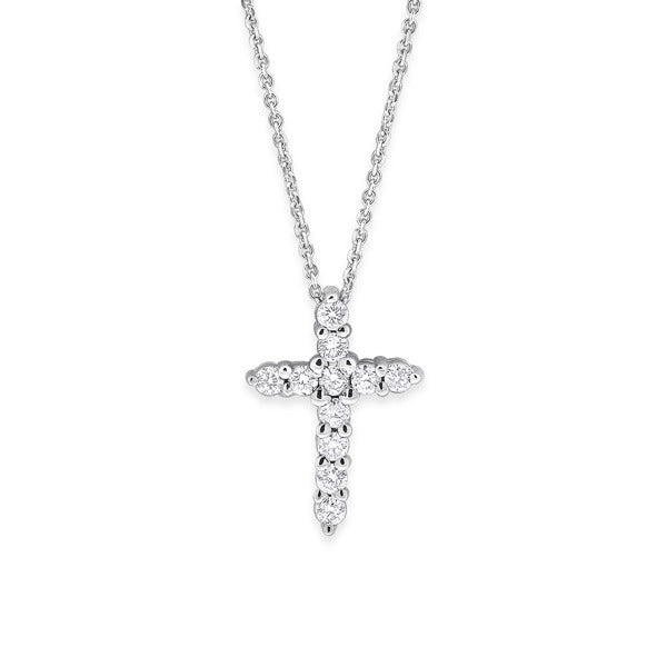 Diamond Small Cross 14K White Gold Pendant Necklace