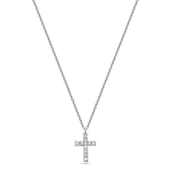 .11ct Diamond Small Cross 14K White Gold Pendant Necklace
