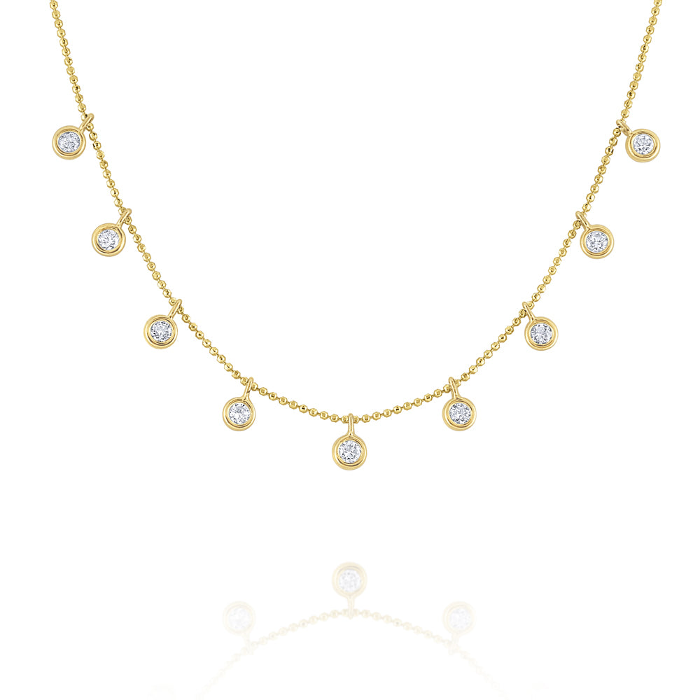 Diamond Bezel Drop Station 14K Yellow Gold Necklace