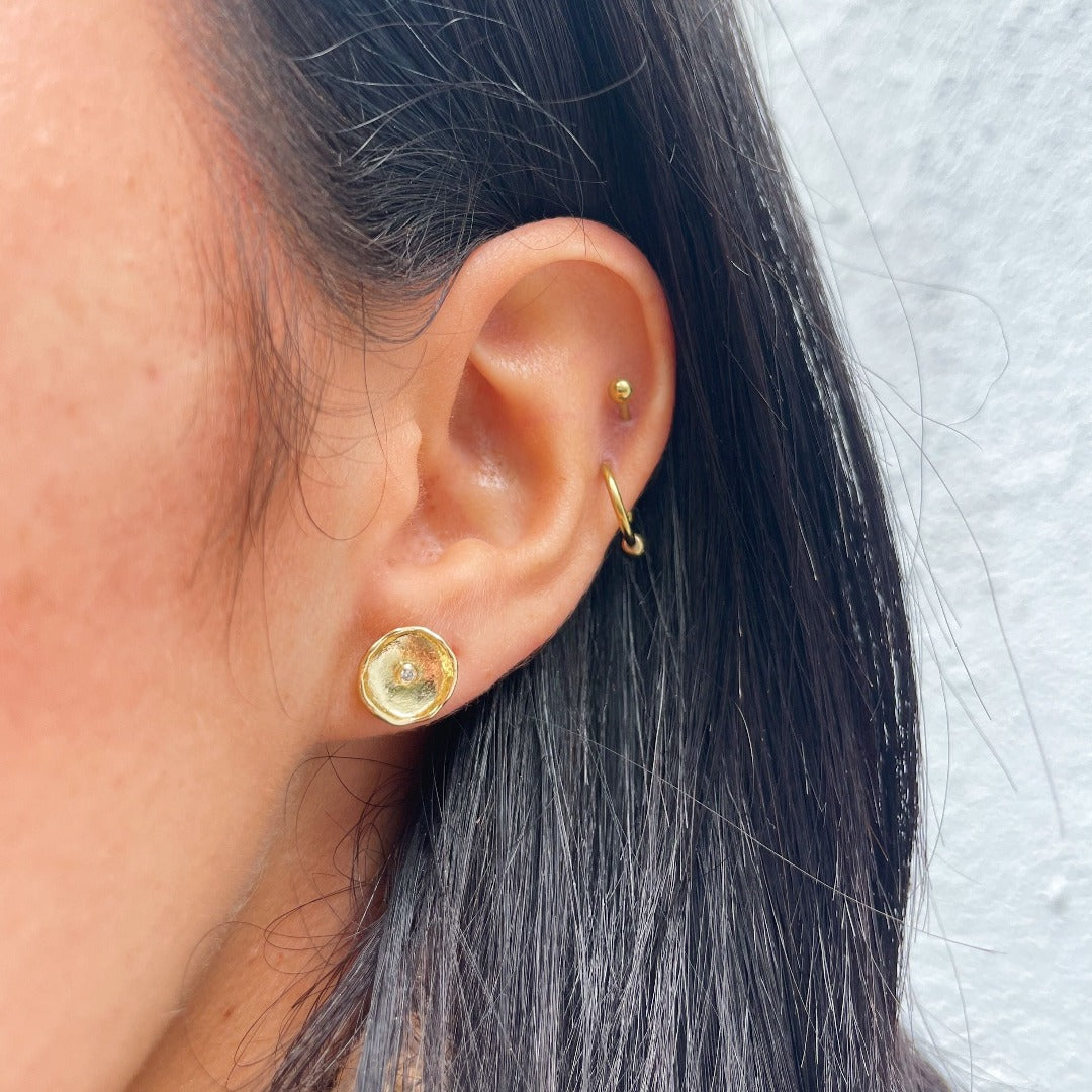 Diamond 14K Yellow Gold Concave Stud Earrings