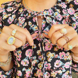 Cabochon Opal & Diamond Halo 14K Yellow Gold Ring