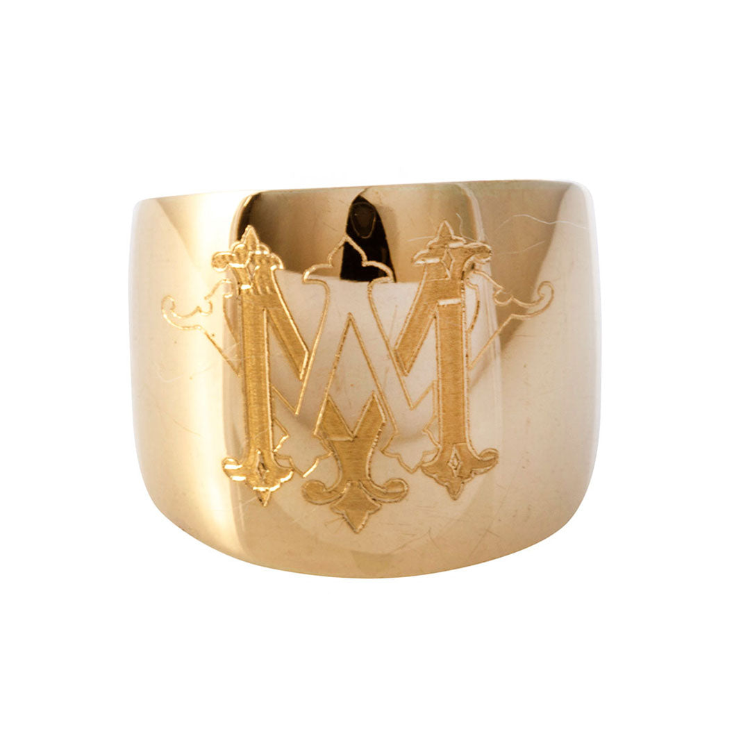 14K Gold Engraved Cypher Ring