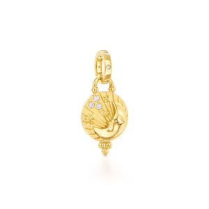 Temple St. Clair Luna Pendant channels the pure magic of moonlight. It features alternating satin and polished finish 18K yellow gold with a glowing trio of diamonds.