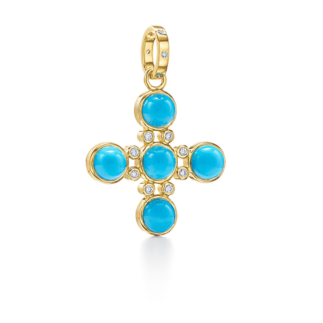 Temple St. Clair Turquoise Small Four Elements Cross Pendant