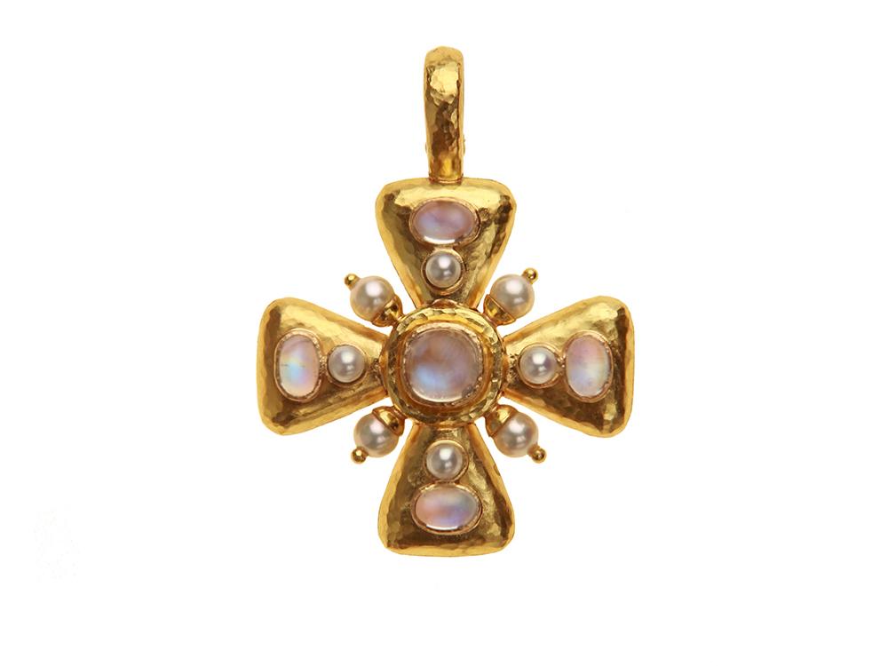 Elizabeth Locke Moonstone & Pearl Maltese Cross Pendant