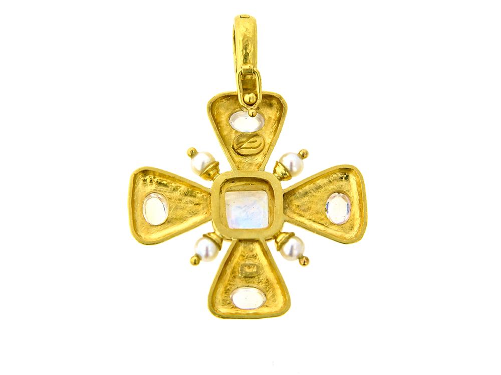 Elizabeth Locke Moonstone & Pearl Maltese Cross Pendant