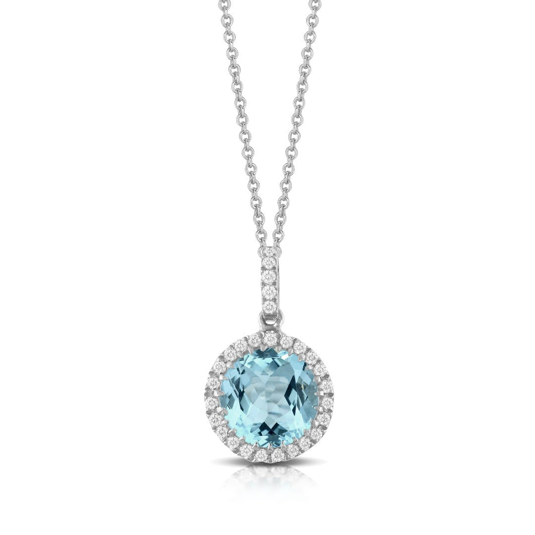 Blue Topaz & Diamond Pendant 18K White Gold Necklace