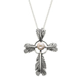 Grainger McKoy Wide Feather Cross Pearl Pendant Necklace