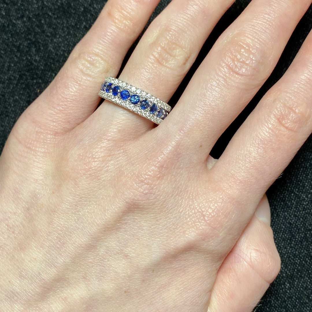 Sapphire & Diamond 14K White Gold Anniversary Ring