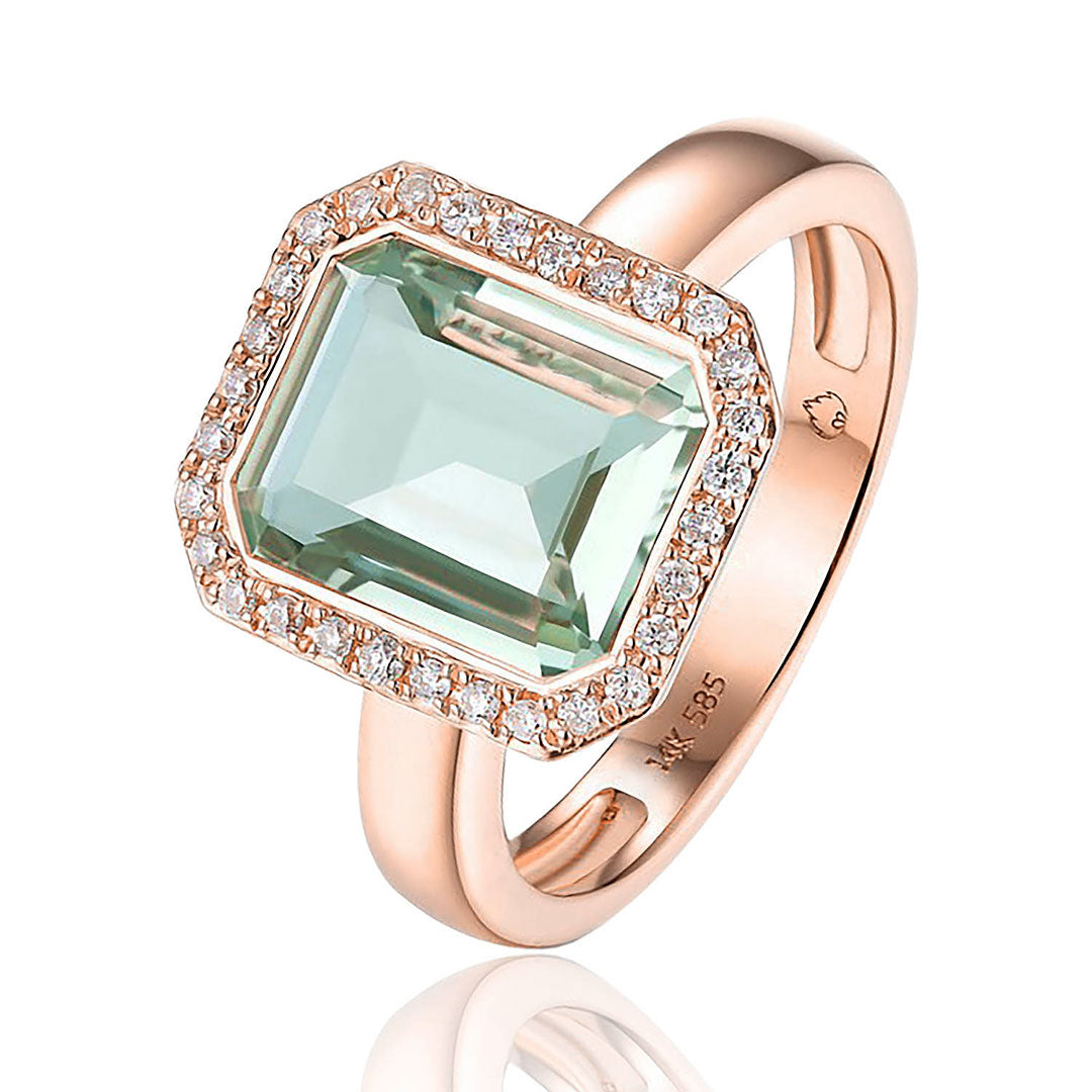 Green Amethyst & Diamond 14K Rose Gold Ring