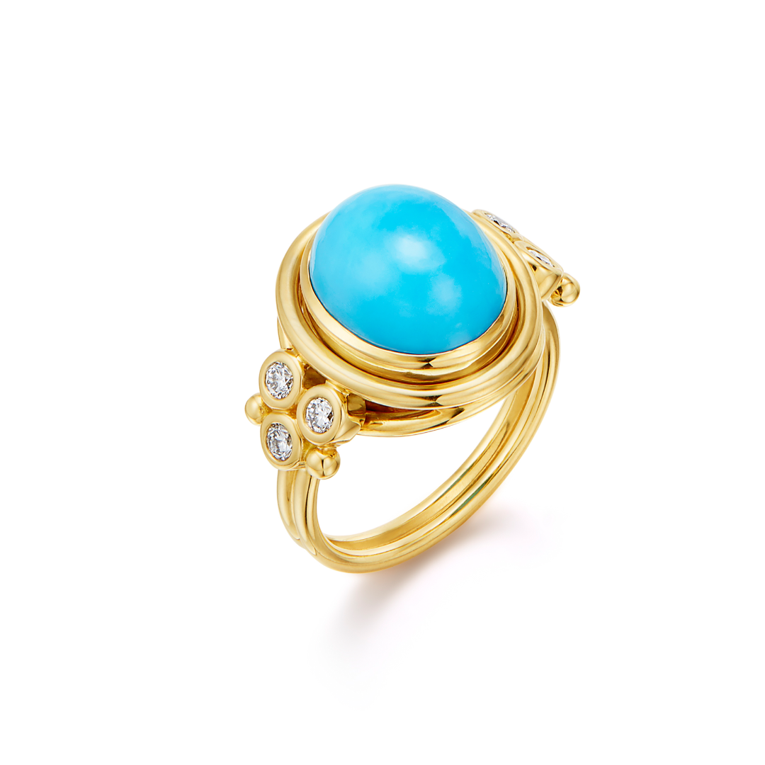 Temple St. Clair Turquoise & Diamond Classic Temple Ring