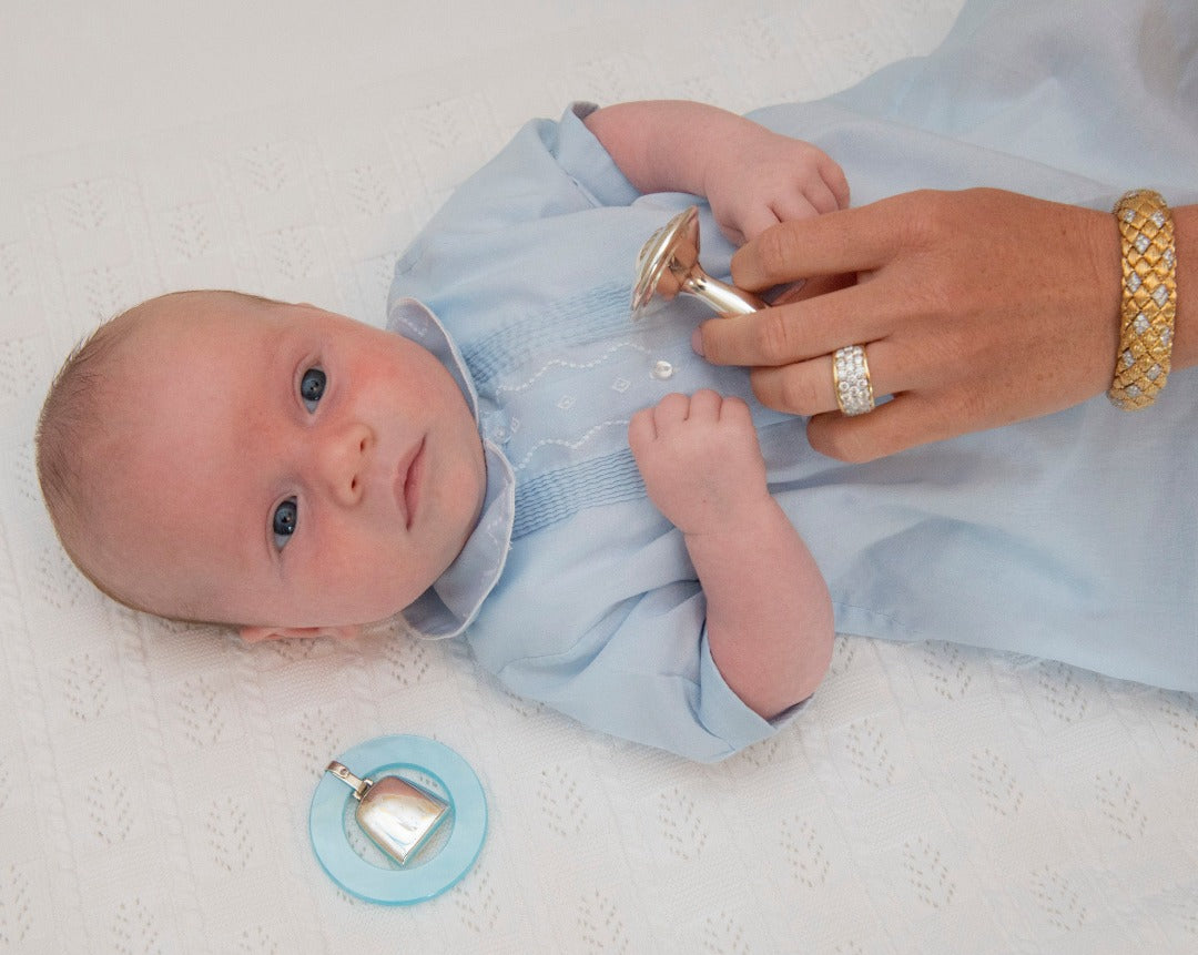 White Teething Ring Silver Baby Rattle
