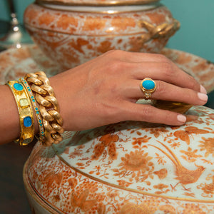 Temple St. Clair Turquoise & Diamond Classic Temple Ring