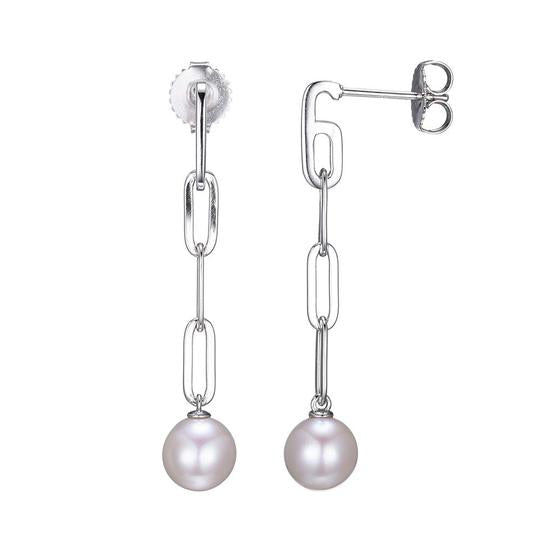 Charles Garnier Rhodium Plated Silver Paperclip Chain Pearl Drop Earrings