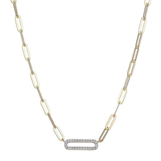 CZ Gold Plated Silver Paperclip Chain Necklace