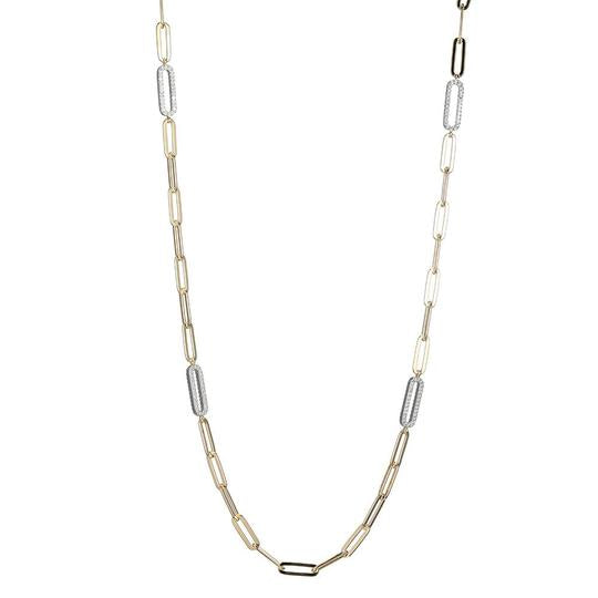 Charles Garnier CZ Station Gold Plated Silver Paperclip Chain Necklace