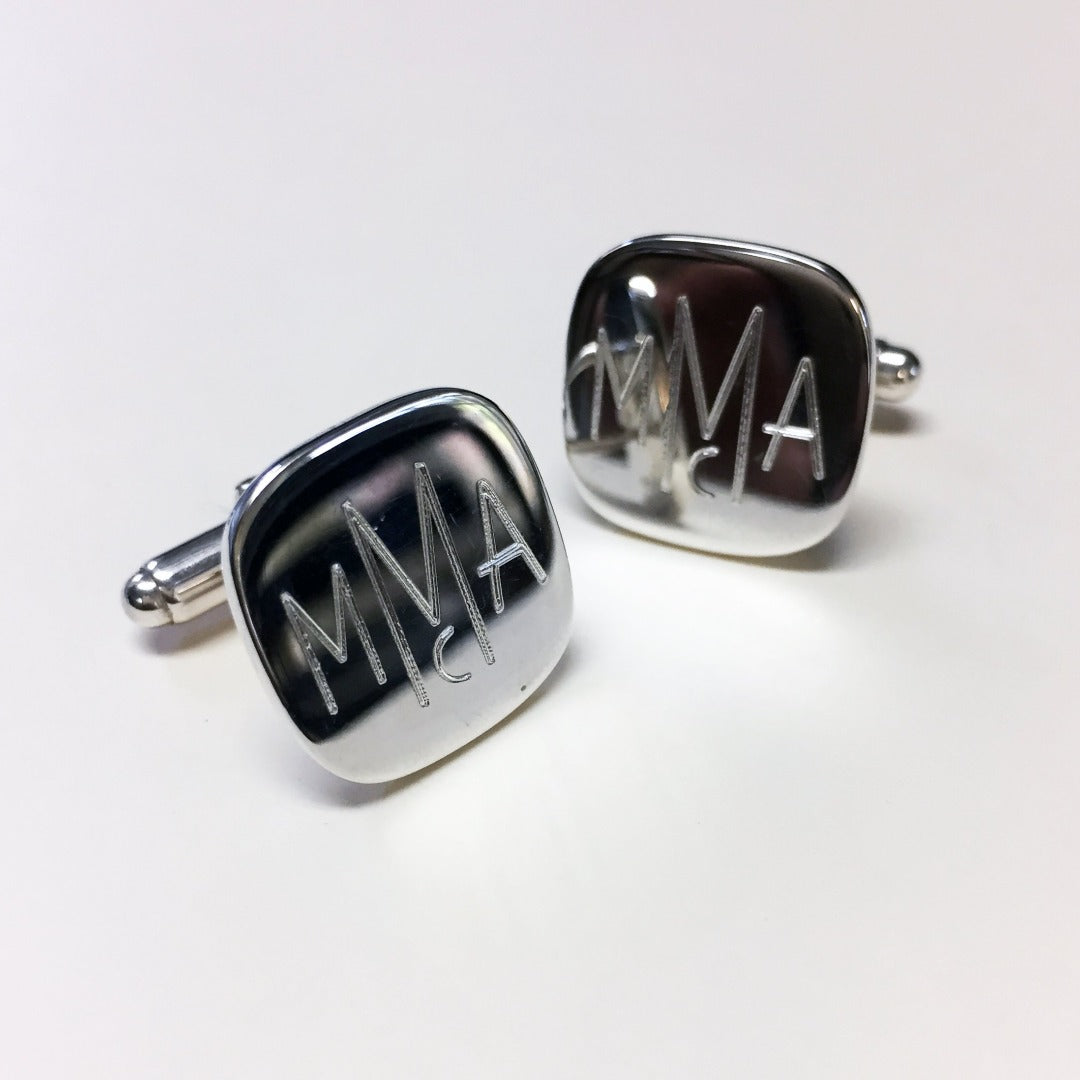 Sterling Silver Square Cushion Cufflinks with Machine Engraving