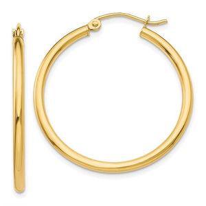 14K Yellow Gold 2x30mm Hoop Earrings
