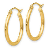 14K Yellow Gold 2x20mm Hoop Earrings