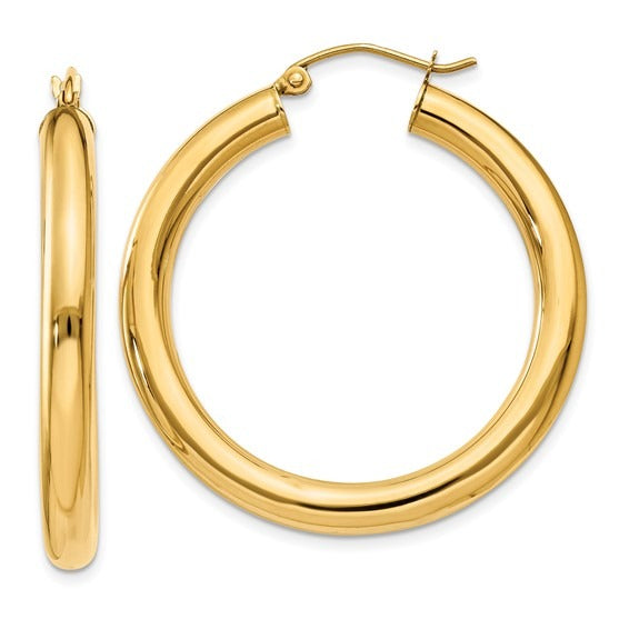 14K Yellow Gold 4x35mm Lightweight Hoop Earrings