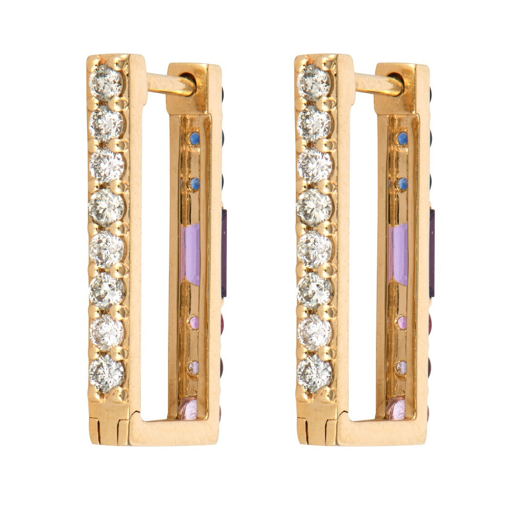 Ombré Sapphire & Diamond 14K Gold Rectangular Hoop Earrings