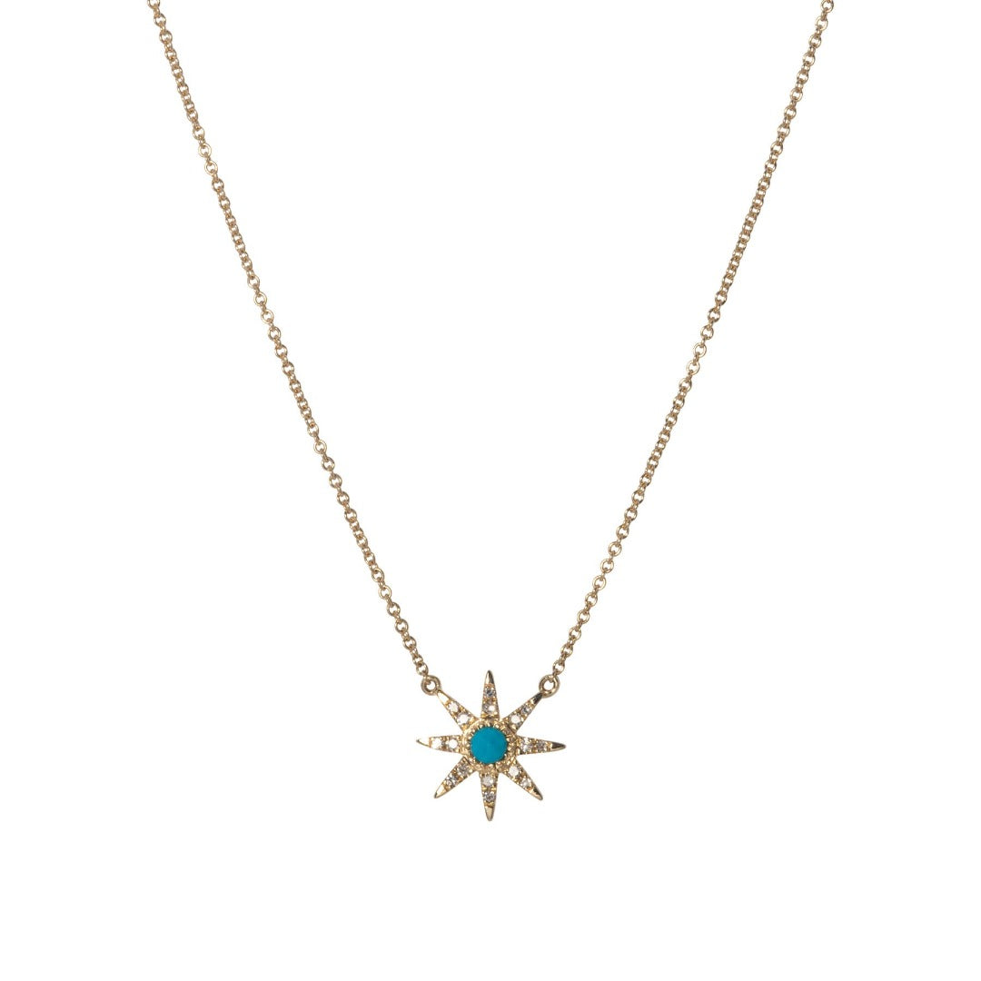 Turquoise & Diamond Starburst 14K Gold Pendant Necklace