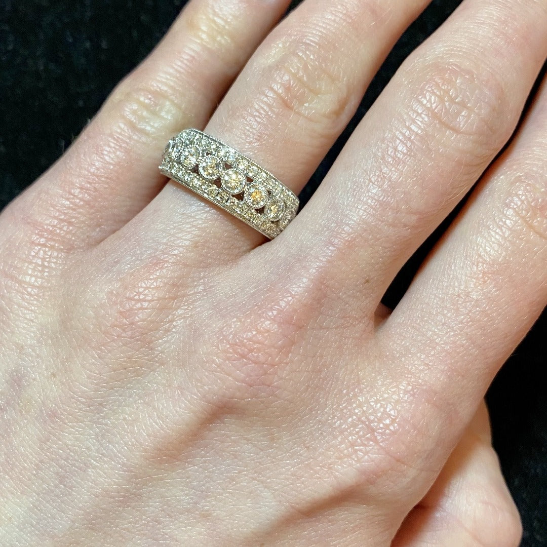 1ct Diamond Milgrain 14K White Gold Anniversary Ring