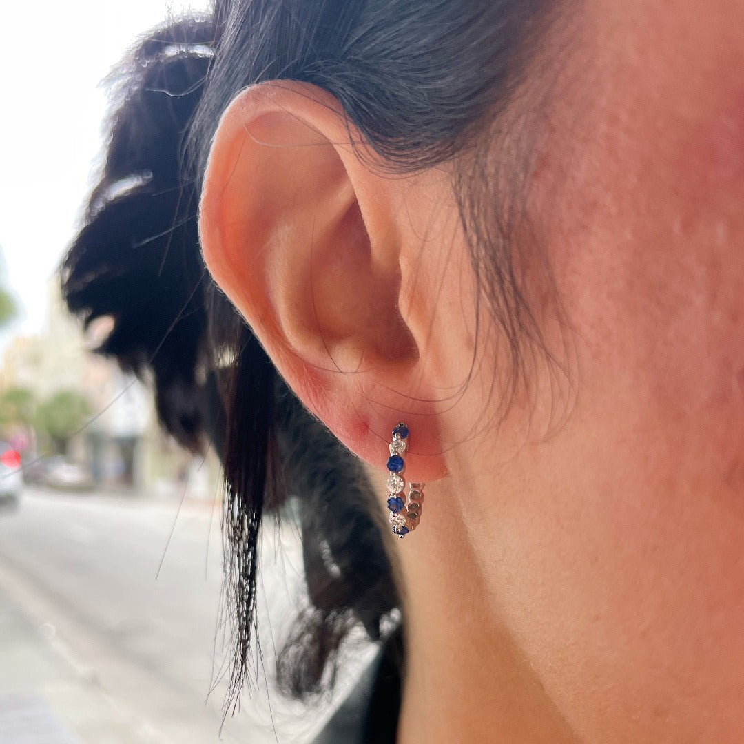 .56ct Sapphire & .30ct Diamond 14K White Gold Hoop Earrings