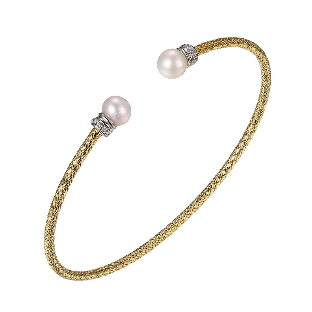 Charles Garnier sterling silver flexible mesh cuff bangle bracelet featuring freshwater pearls