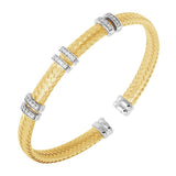 Charles Garnier Paris Venetto CZ Sterling Silver 18K Yellow Gold Vermeil Mesh Cuff Bracelet