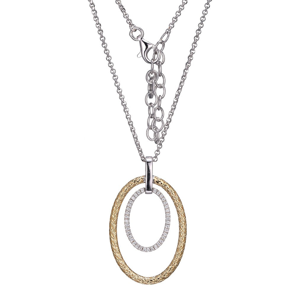 Charles Garnier Gold Plated Silver Crossed Mesh & CZ Oval Pendant Necklace